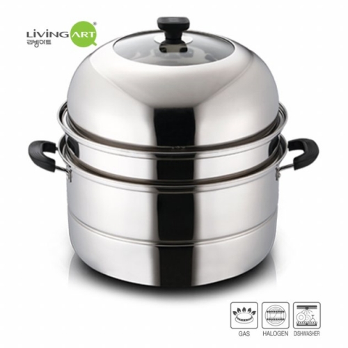 리빙아트 제로 스텐 3단 찜냄비 36cm/찜솥 들통 냄비D
